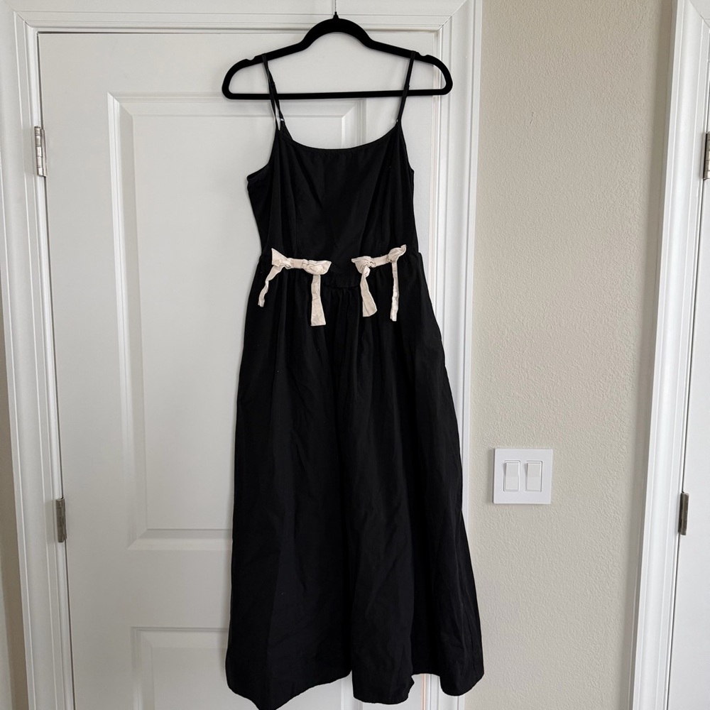Moon River Black Midi Dress with Cream Ties
